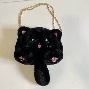 Black Cat Plush Purse with Gold Chain